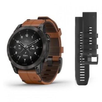 Hodinky Garmin Epix Sapphire, Black, Carbon Gray DLC Titanium, Leather Band (010-02582-30)