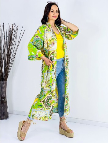 Dlhé saténové zelené kimono