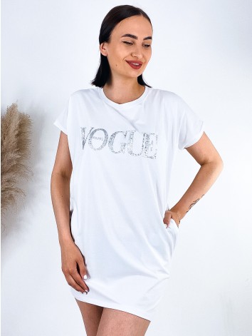 Dámske tričkové oversize šaty VOGUE - biele