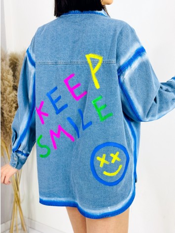 Exkluzívna oversize predĺžená rifľová bunda KEEP SMILE